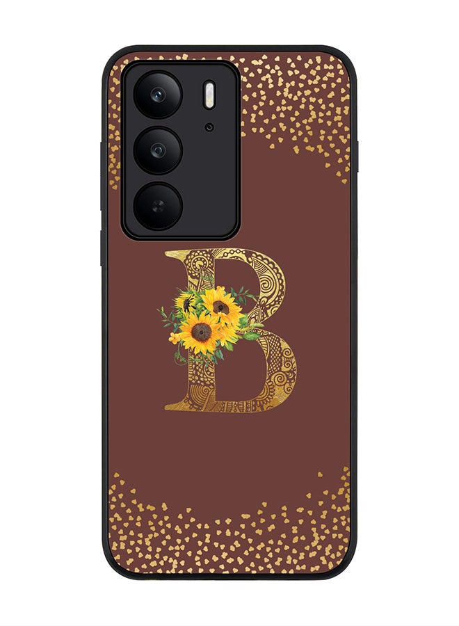 For Realme C75x / C75 4G Case,Slim fit Camera Protection, Shockproof Thin Phone cover  - Custom Floral Monogram - B  (Brown )